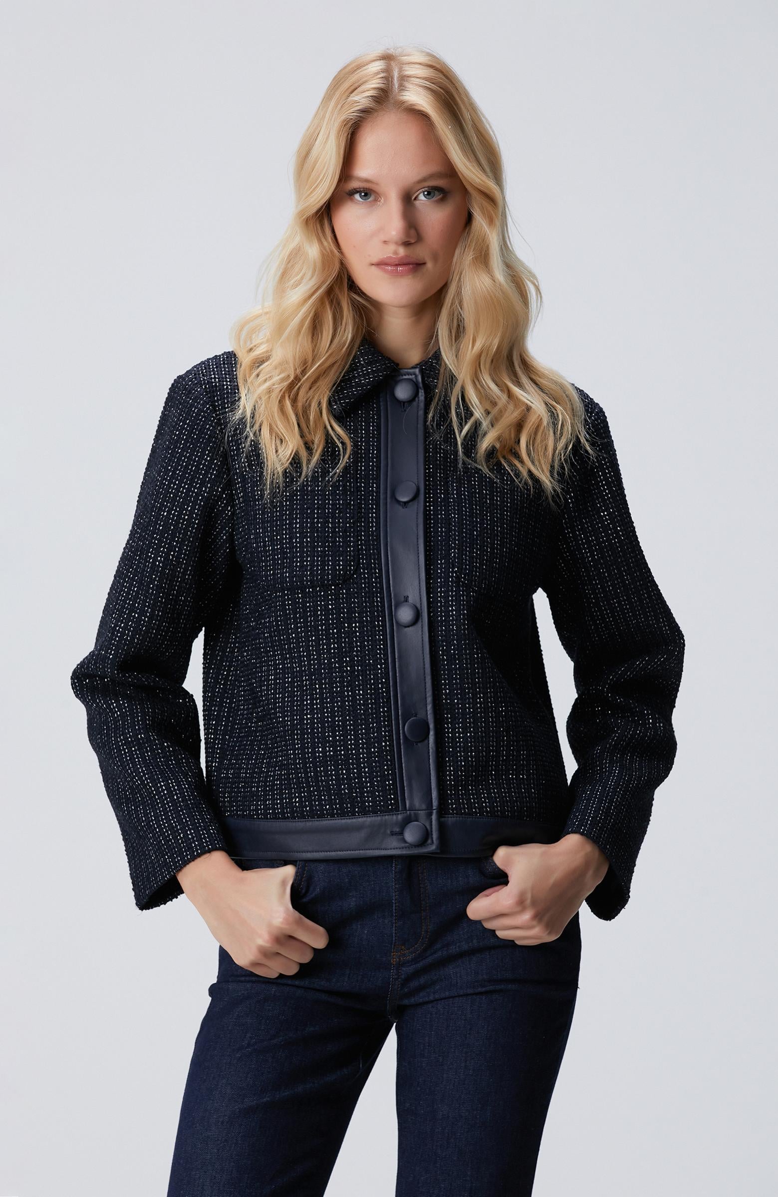 Network Kadın Lacivert Kısa Tweed Ceket