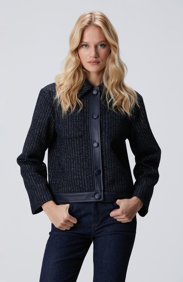  Network Kadın Lacivert Kısa Tweed Ceket