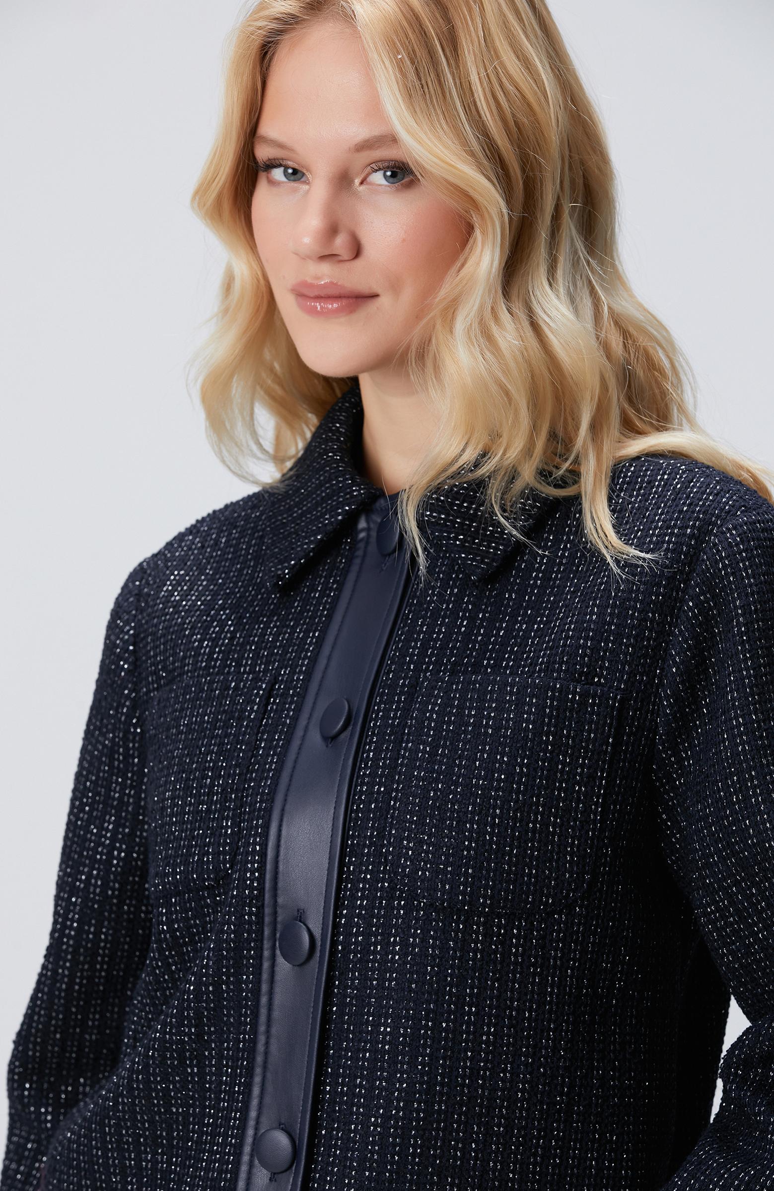 Network Kadın Lacivert Kısa Tweed Ceket