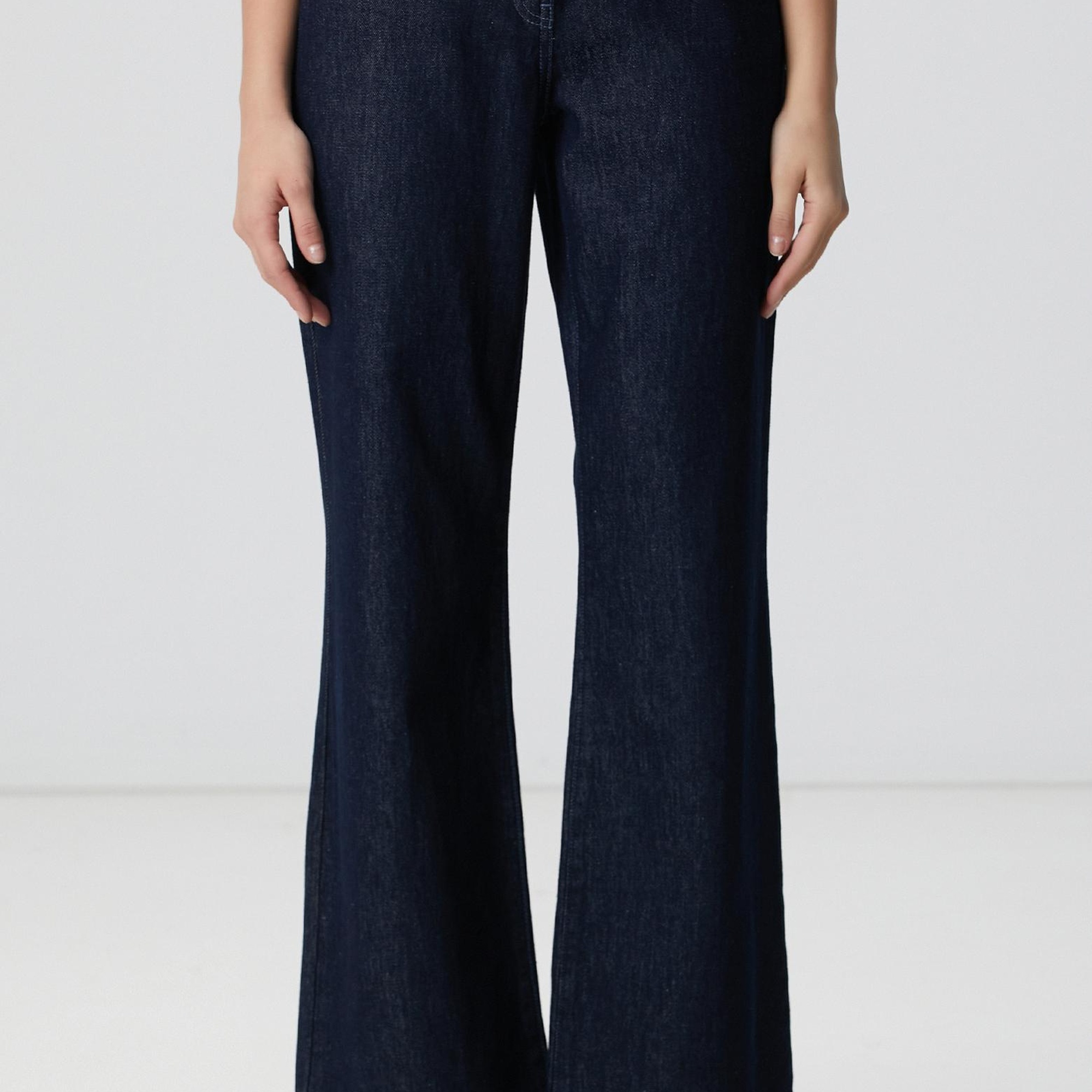 Network Kadın Koyu İndigo Mavi Geniş Paça Denim Pantolon