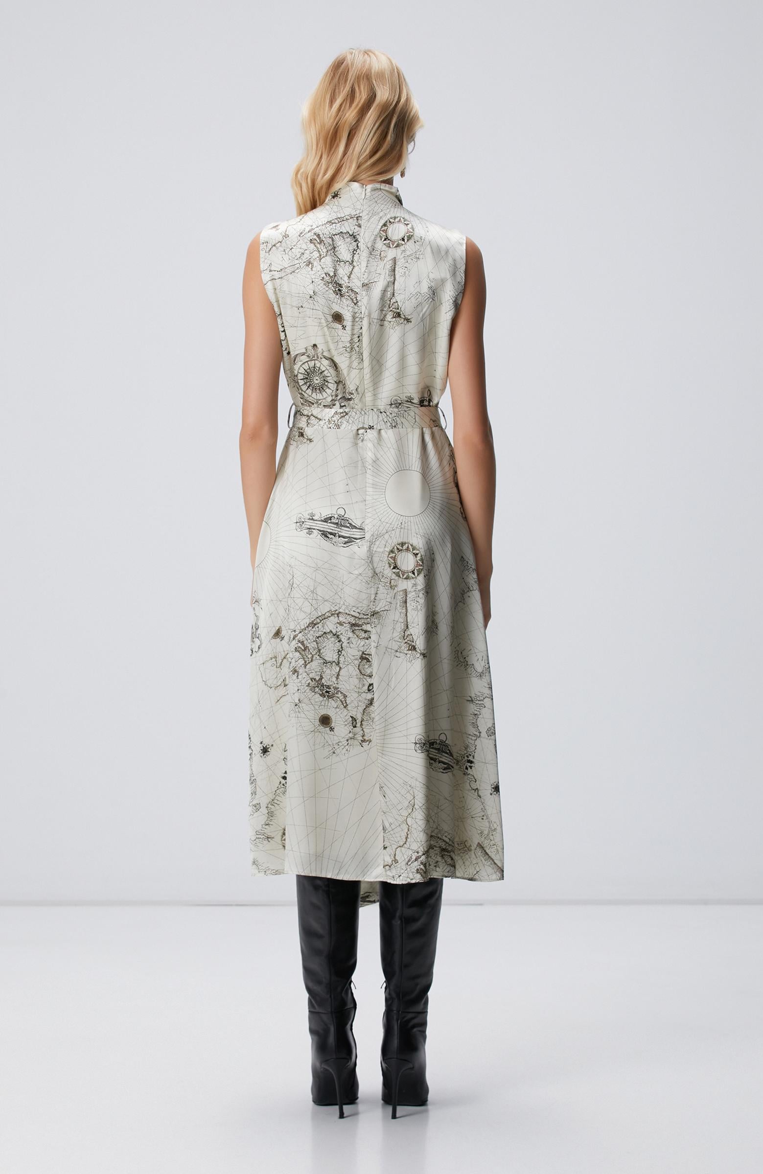 Network Kadın Limited Açık Bej Desenli İpek Karışımlı Elbise