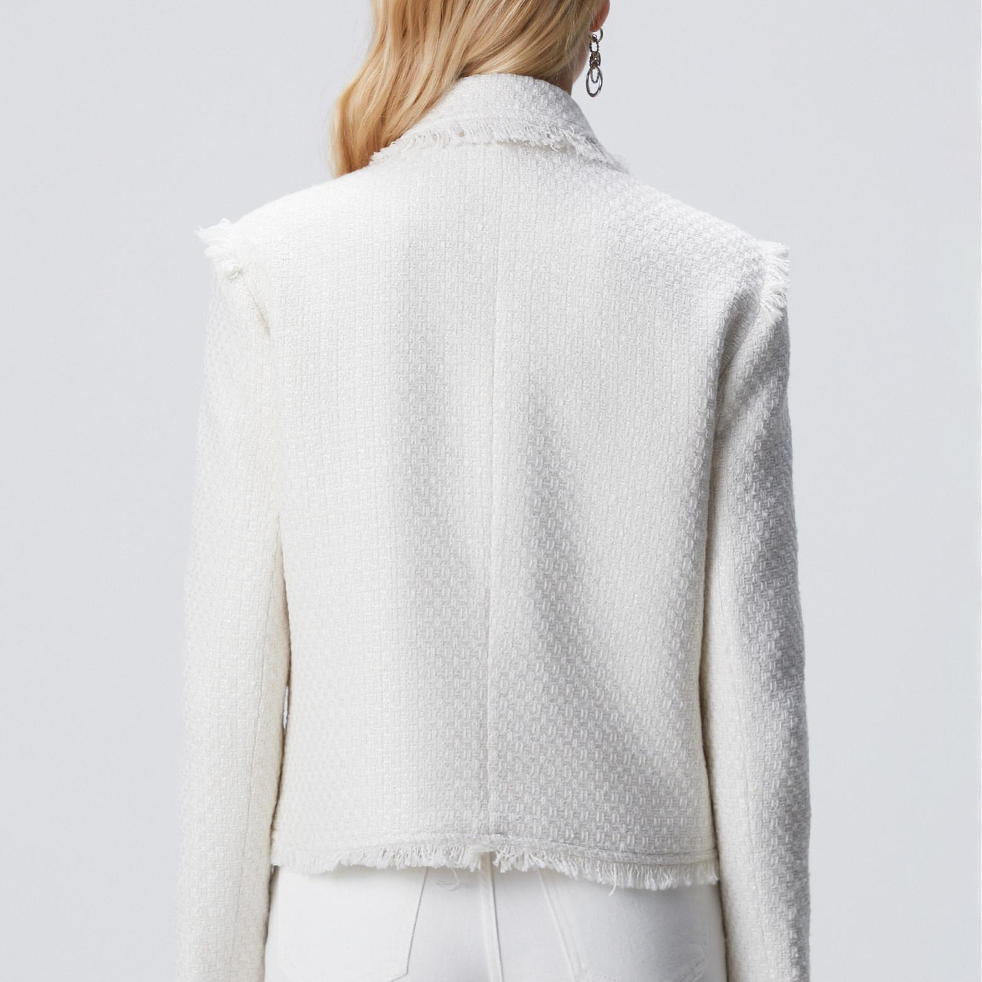 Network Kadın Kırık Beyaz Fermuarlı Püskül Detaylı Tweed Ceket
