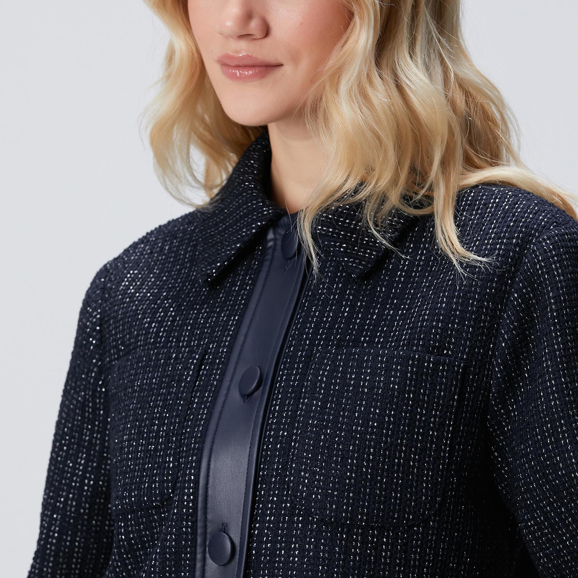 Network Kadın Lacivert Kısa Tweed Ceket