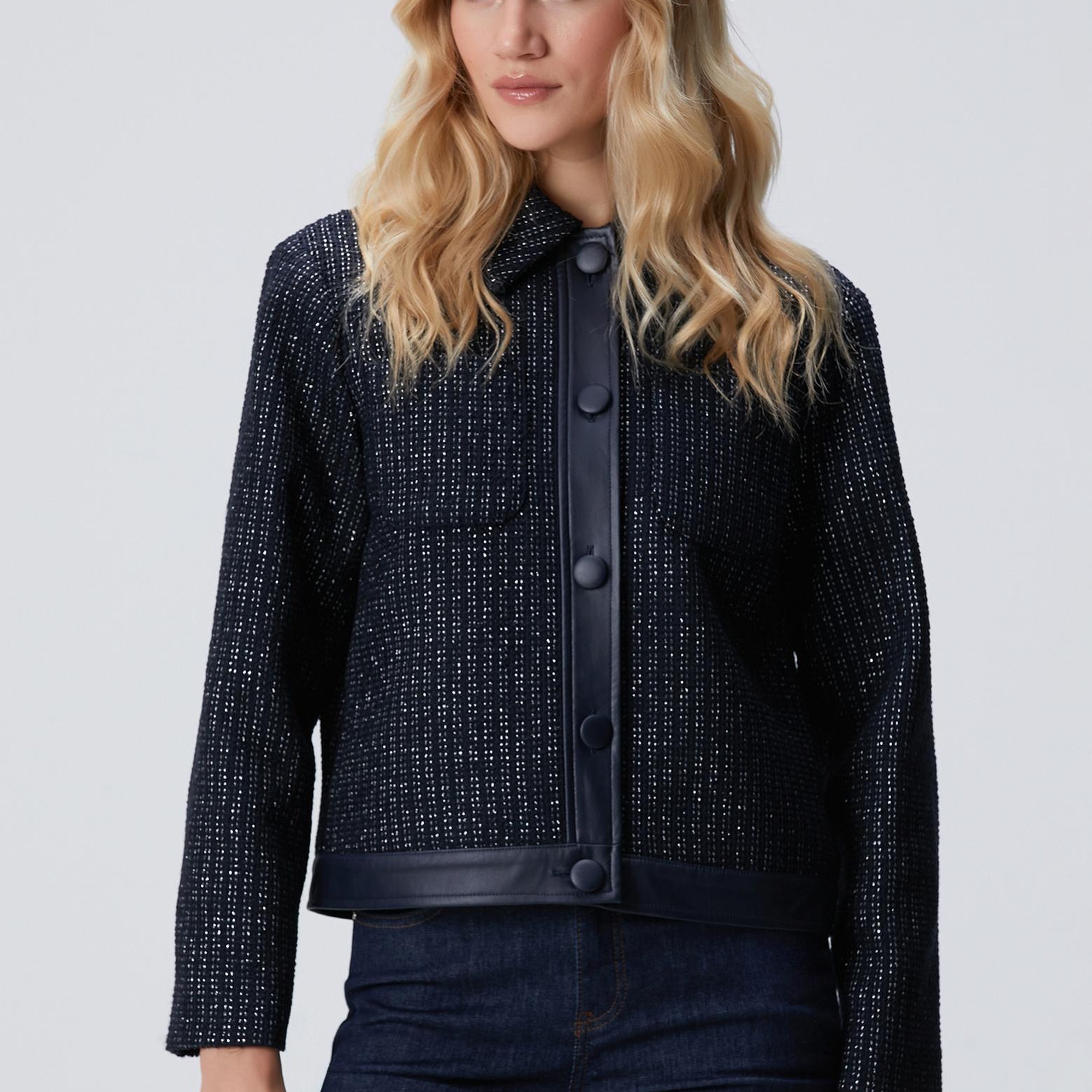 Network Kadın Lacivert Kısa Tweed Ceket