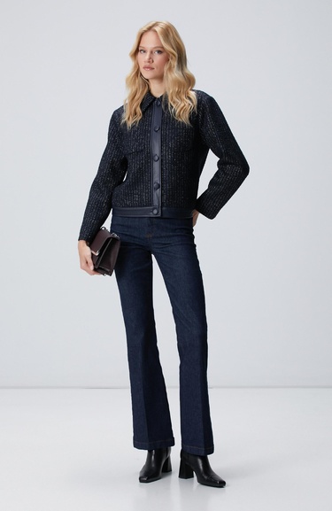  Network Kadın Lacivert Kısa Tweed Ceket