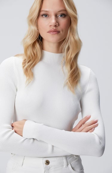  Network Kadın Kırık Beyaz Örgülü Dik Yaka Rayon Basic Kazak