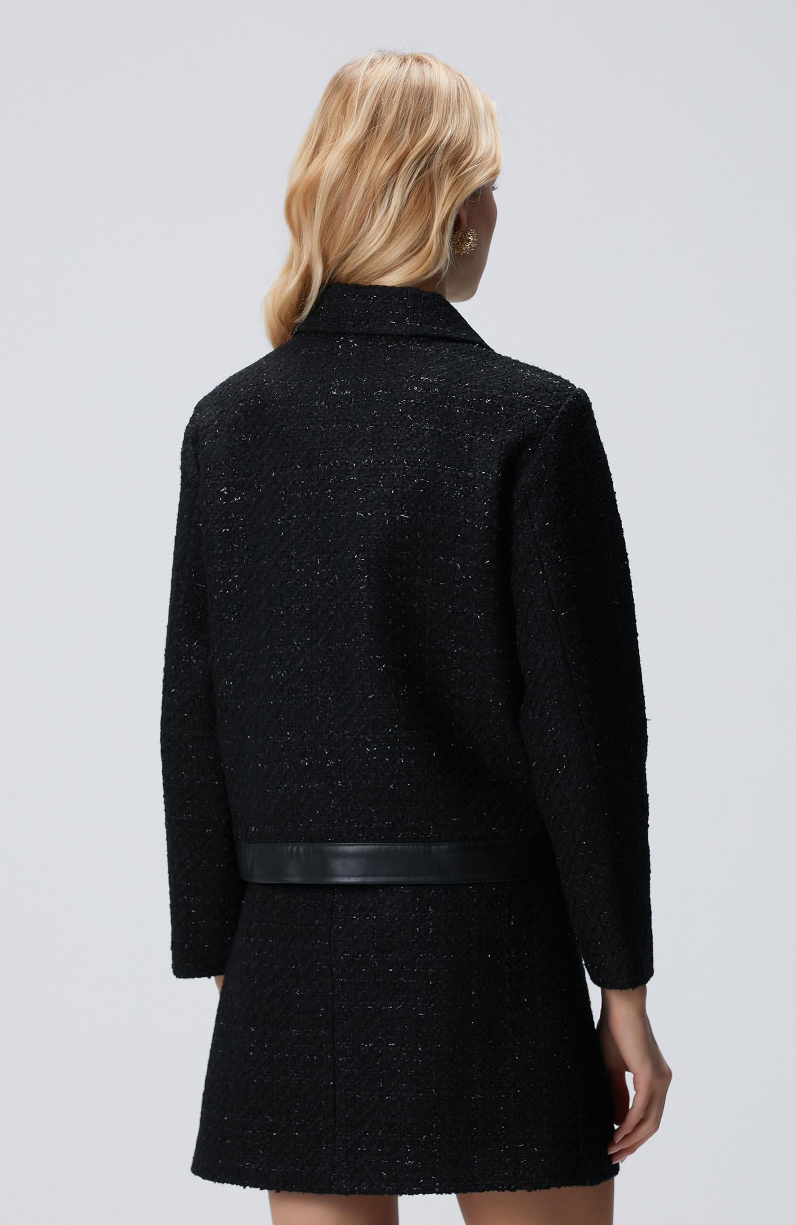  Network Kadın Siyah Düğmeli Garnili Kısa Tweed Ceket