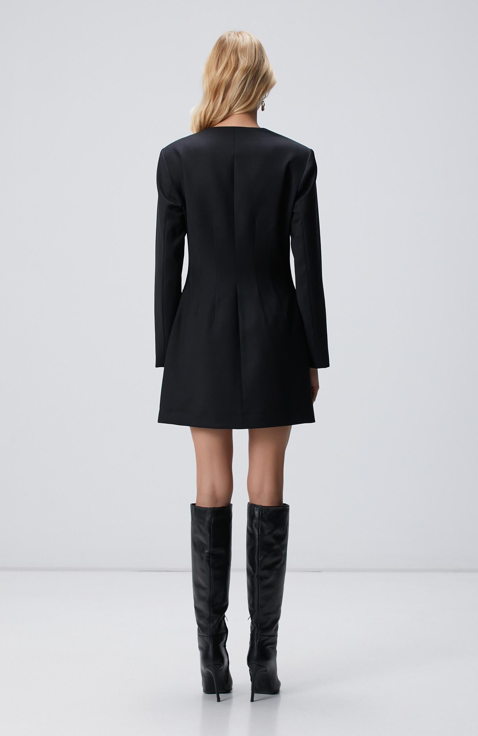 Network Kadın Siyah Blazer Mini Yün Elbise