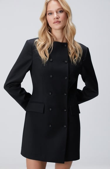  Network Kadın Siyah Blazer Mini Yün Elbise