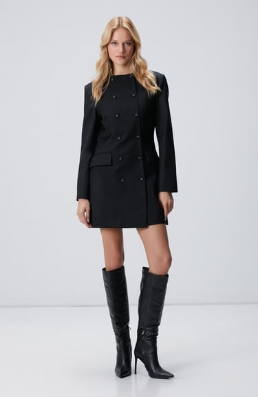  Network Kadın Siyah Blazer Mini Yün Elbise