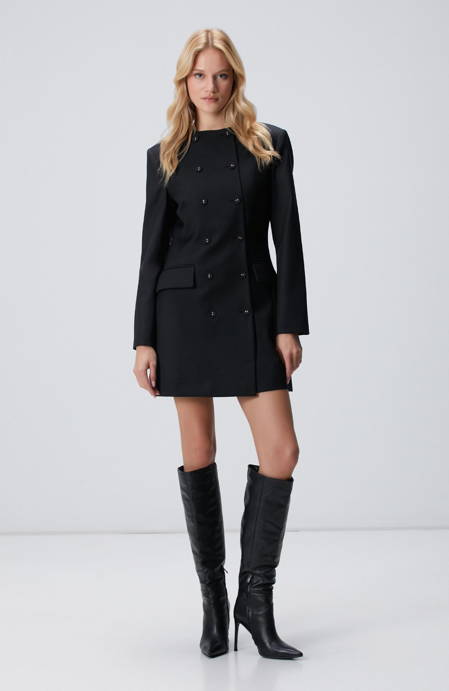  Network Kadın Siyah Blazer Mini Yün Elbise