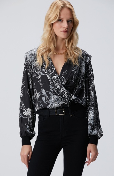  Network Kadın Siyah Kırık Beyaz Desenli Bluz