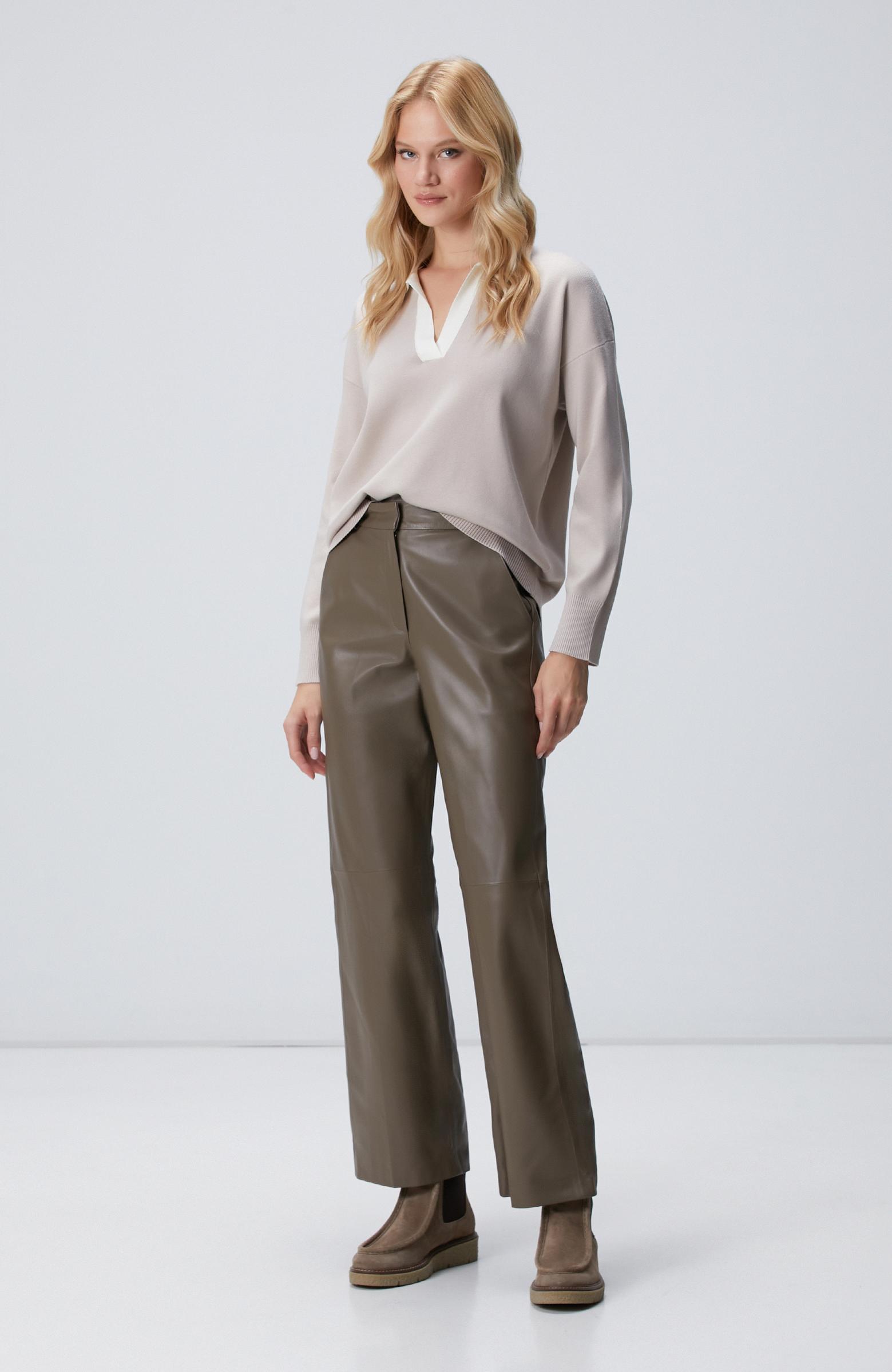  Network Kadın Bej Melanj Polo Yaka Triko Kazak