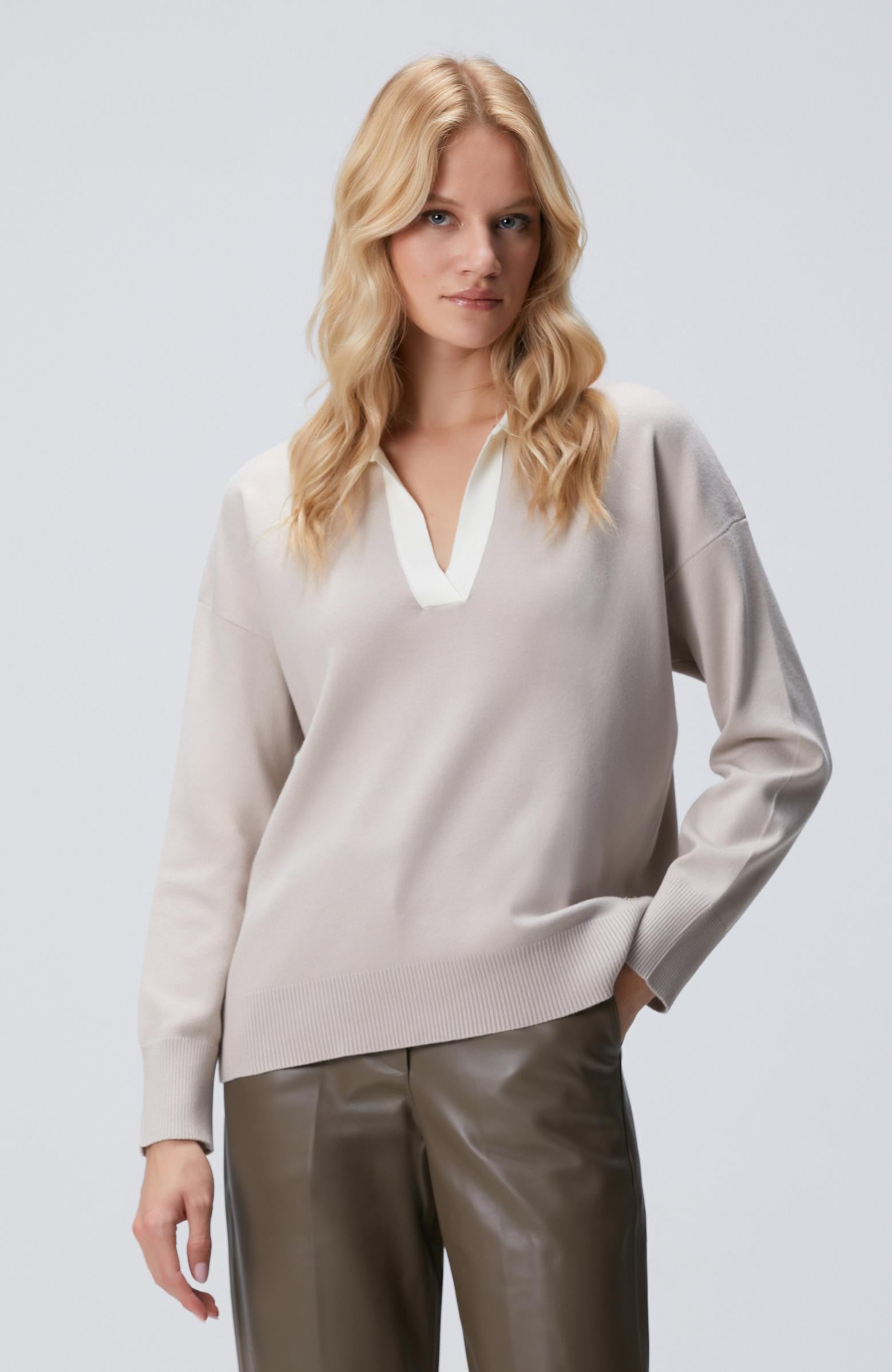  Network Kadın Bej Melanj Polo Yaka Triko Kazak