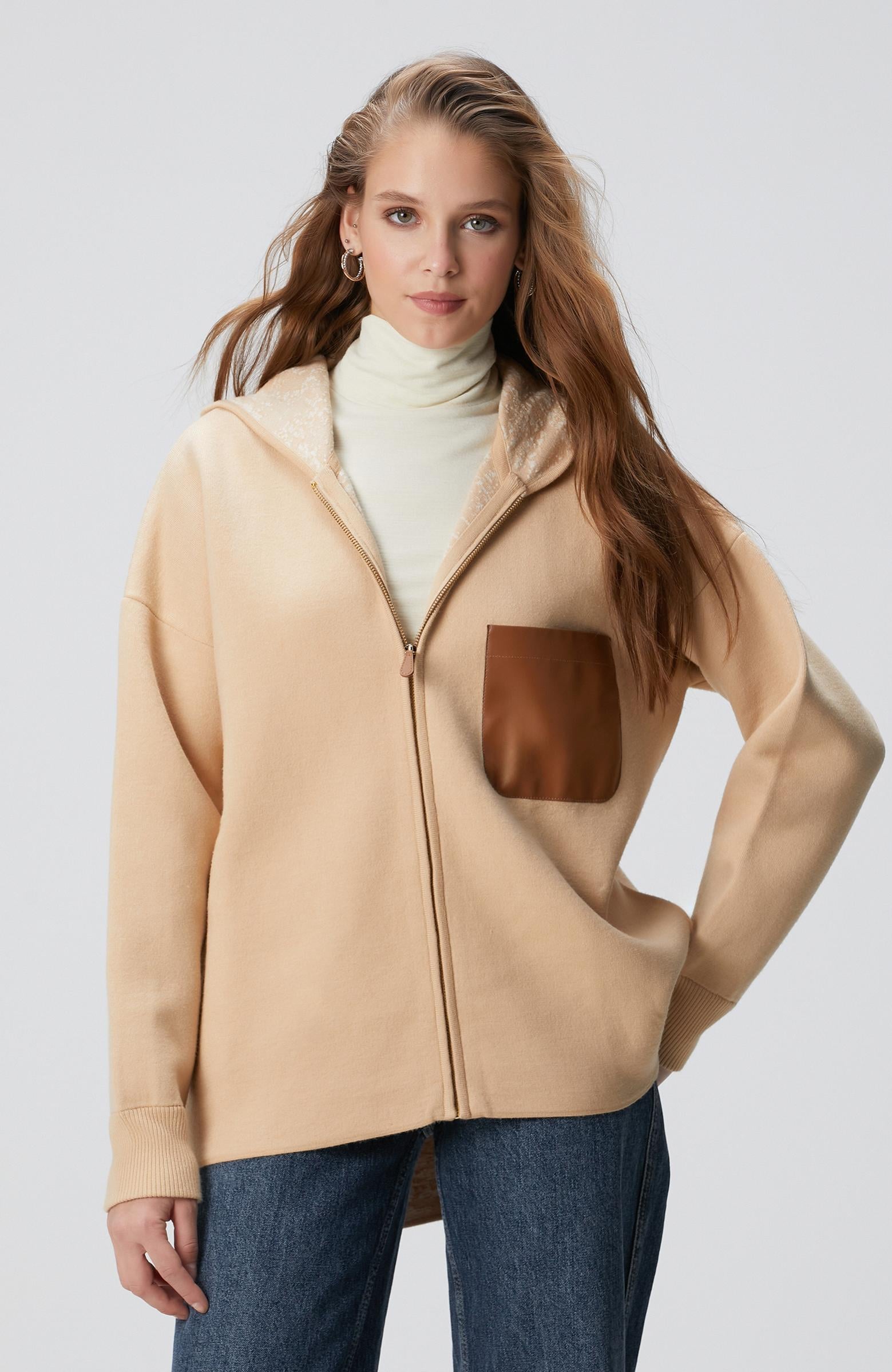  Network Kadın Limited Bej Yün Karışımlı İçi Desenli Triko Ceket