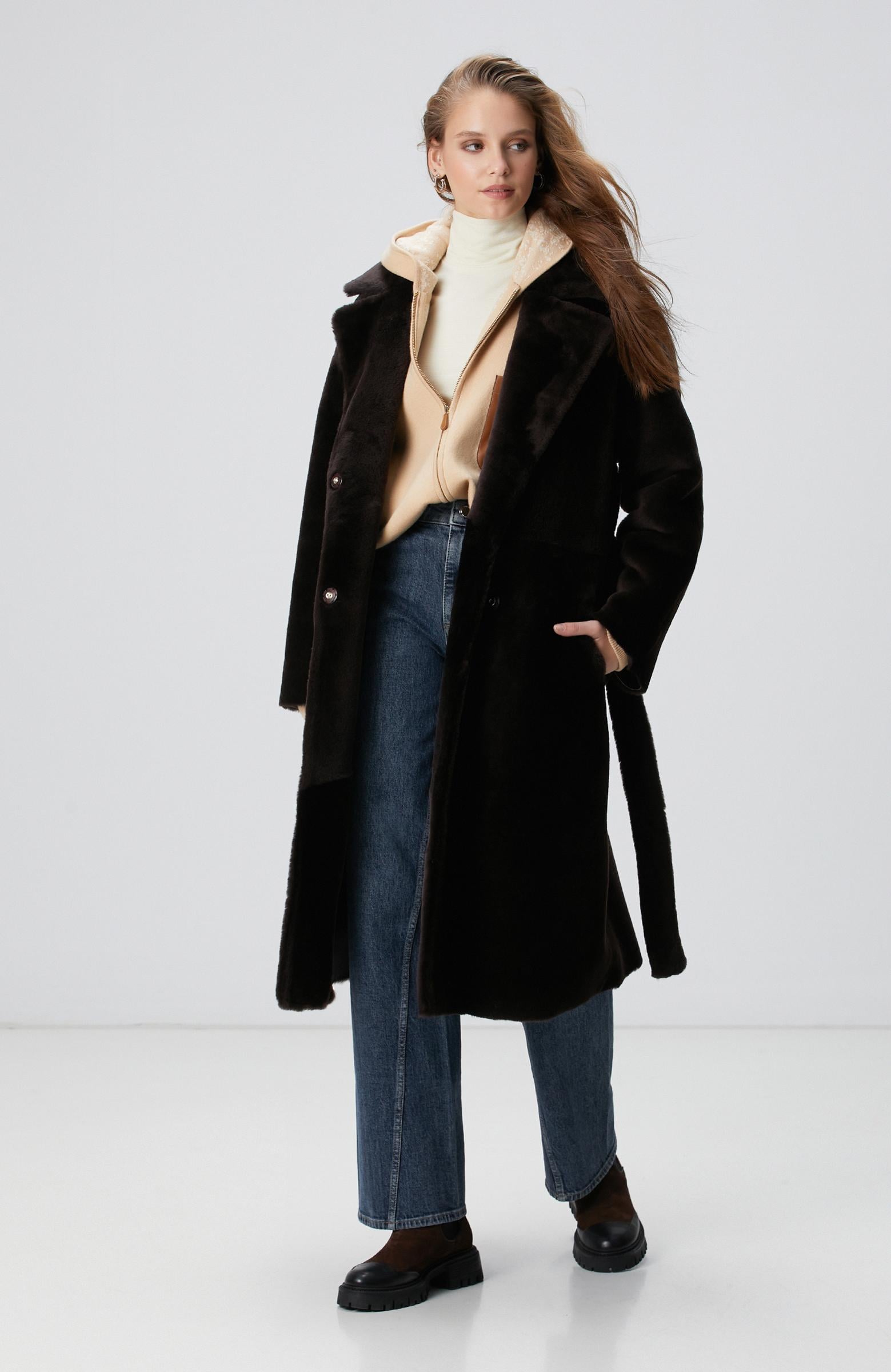 Network Kadın Limited Bej Yün Karışımlı İçi Desenli Triko Ceket