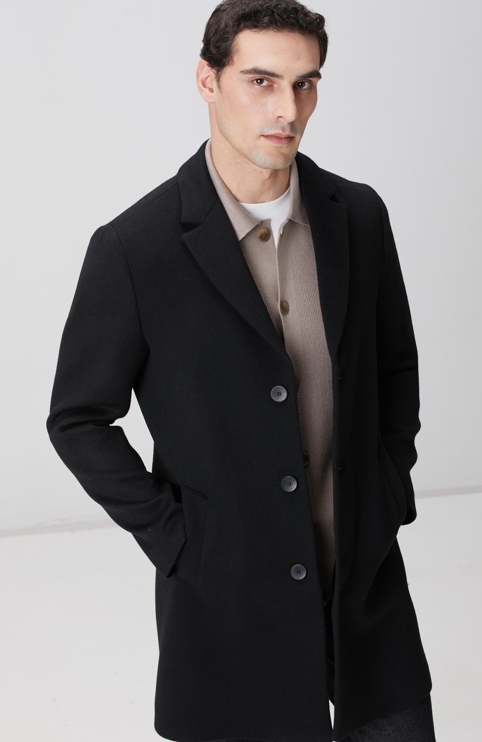  Network Erkek Siyah Yün Mix Palto