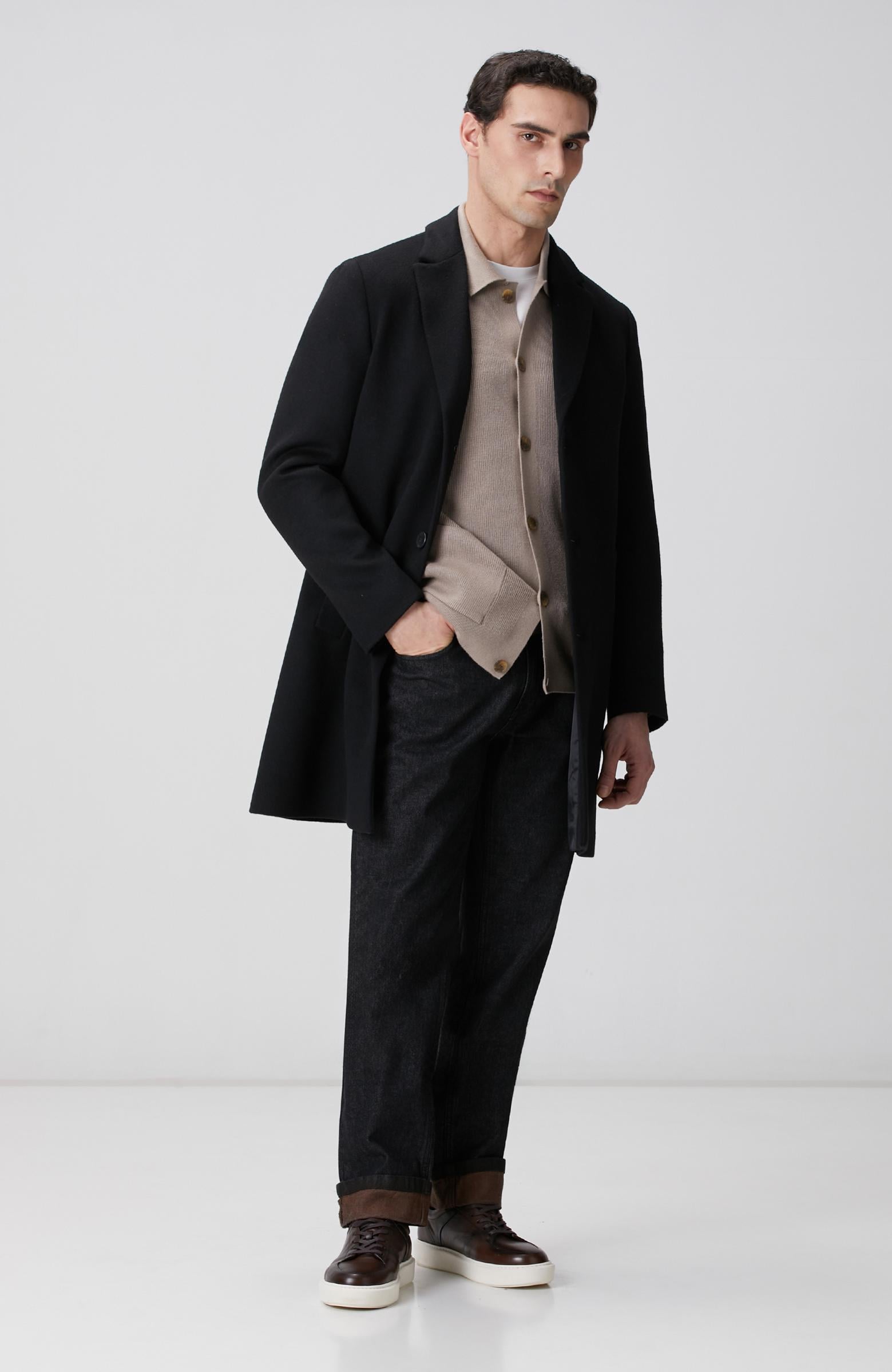  Network Erkek Siyah Yün Mix Palto