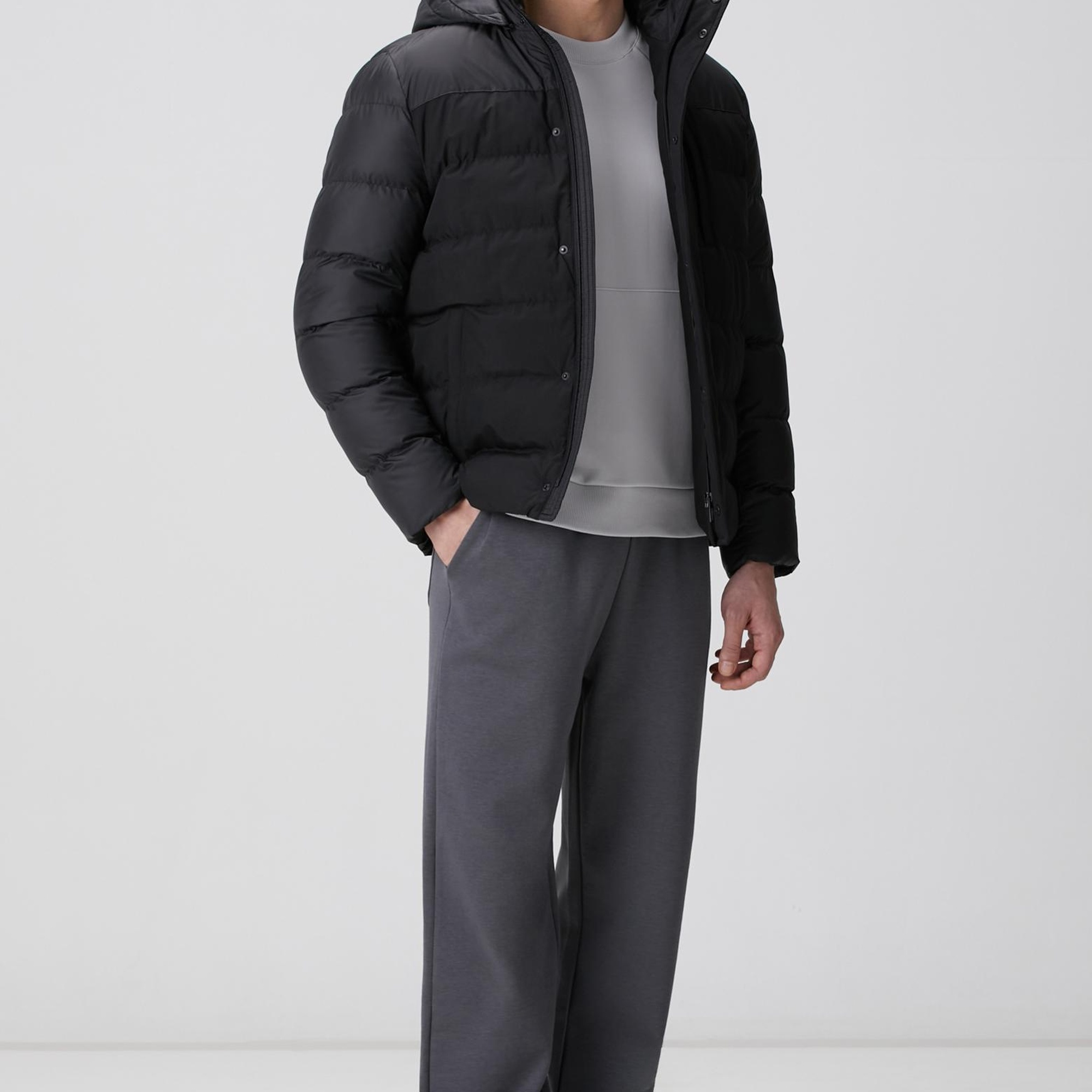 Network Erkek Siyah Kapüşonlu Ray Kapitoneli Casual Kaban