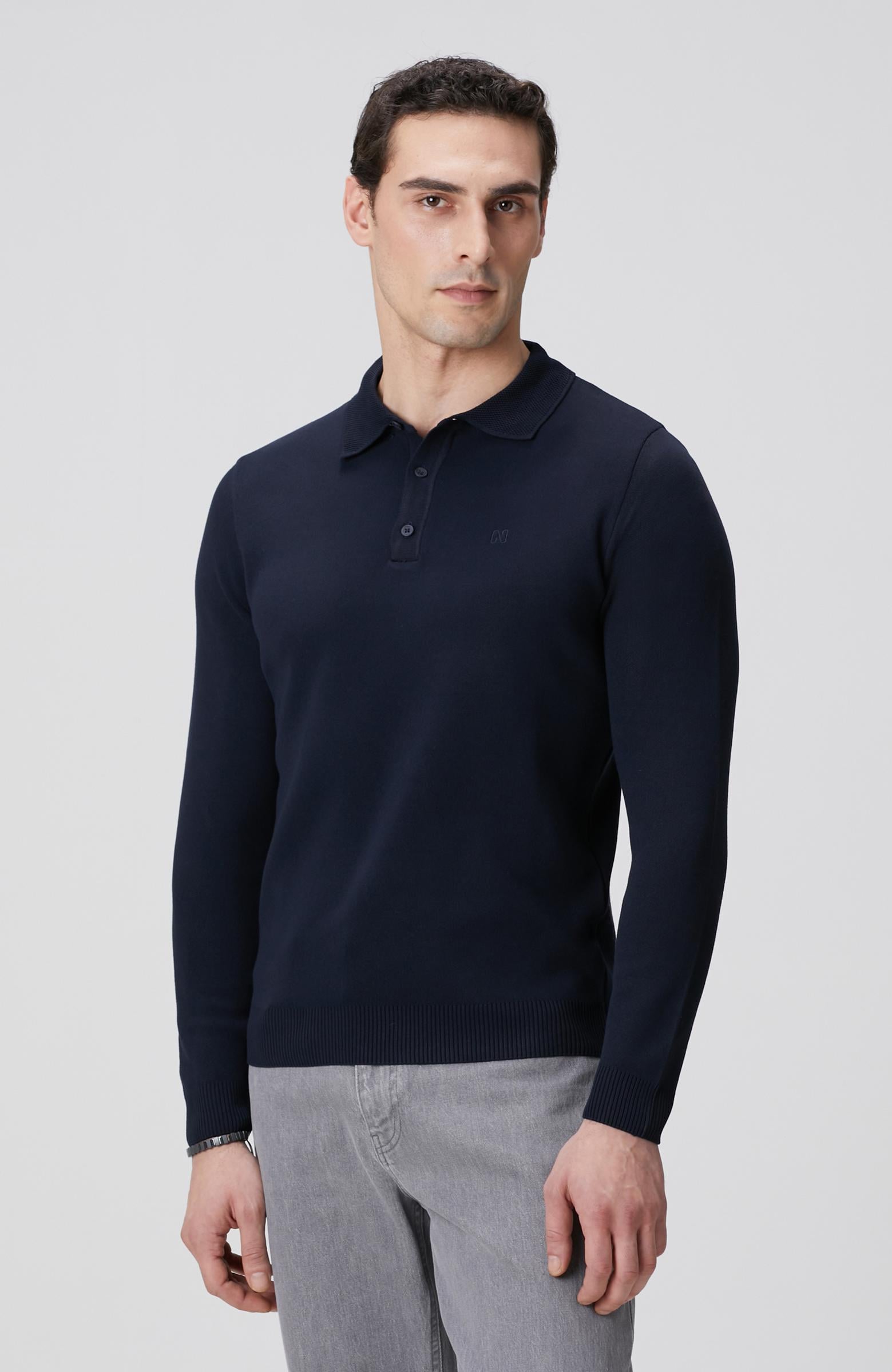 Network Erkek Lacivert Polo Yaka Uzun Kol Pike Örgü Kazak