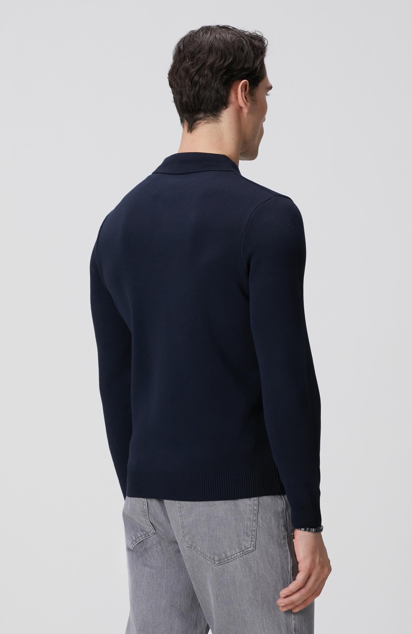  Network Erkek Lacivert Polo Yaka Uzun Kol Pike Örgü Kazak