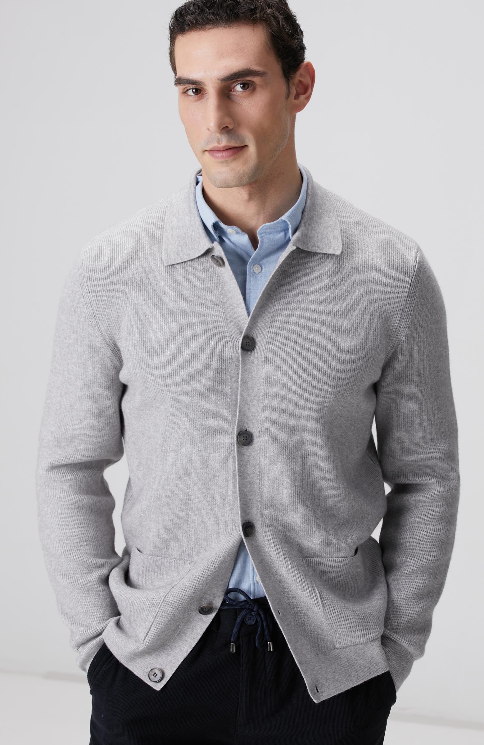  Network Erkek Gri Melanj Polo Yaka Cepli Triko Hırka