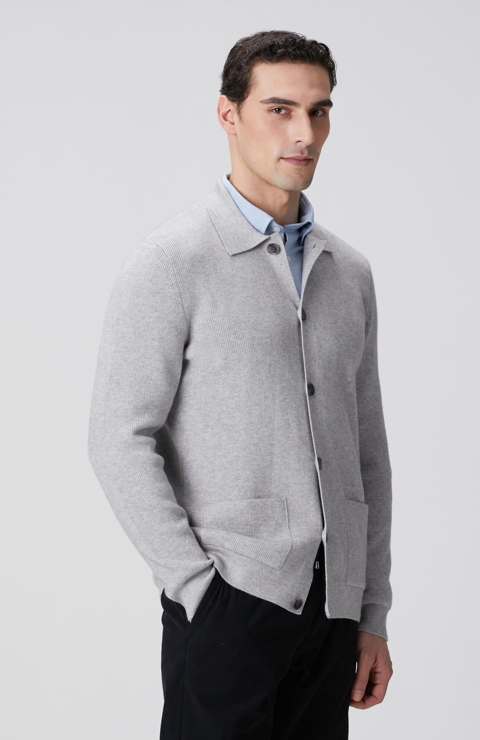  Network Erkek Gri Melanj Polo Yaka Cepli Triko Hırka