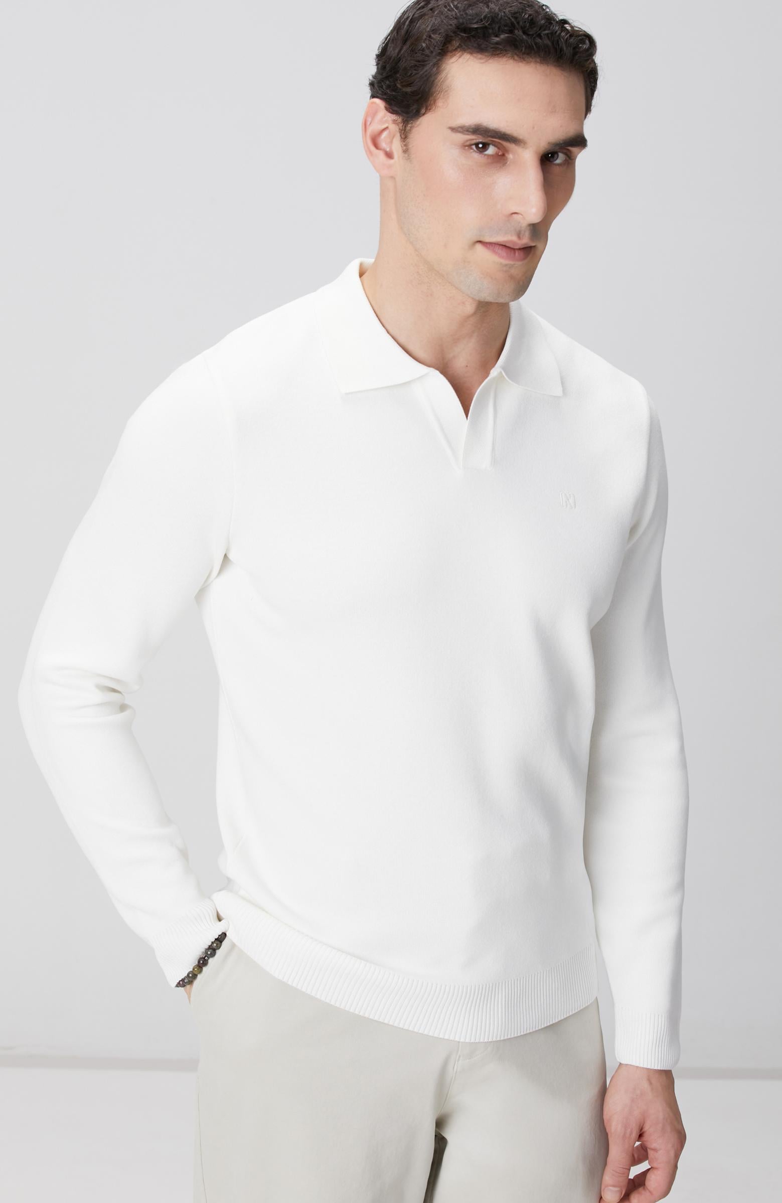  Network Erkek Kırık Beyaz Kısa V Polo Yaka Kazak