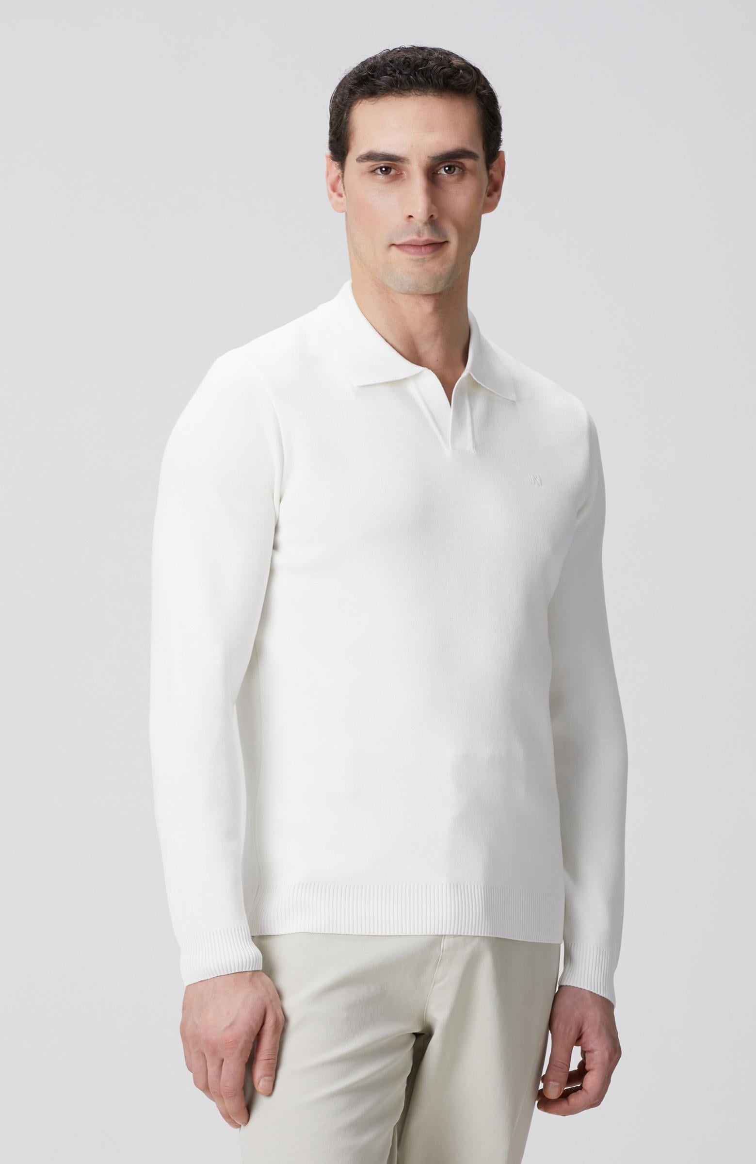  Network Erkek Kırık Beyaz Kısa V Polo Yaka Kazak