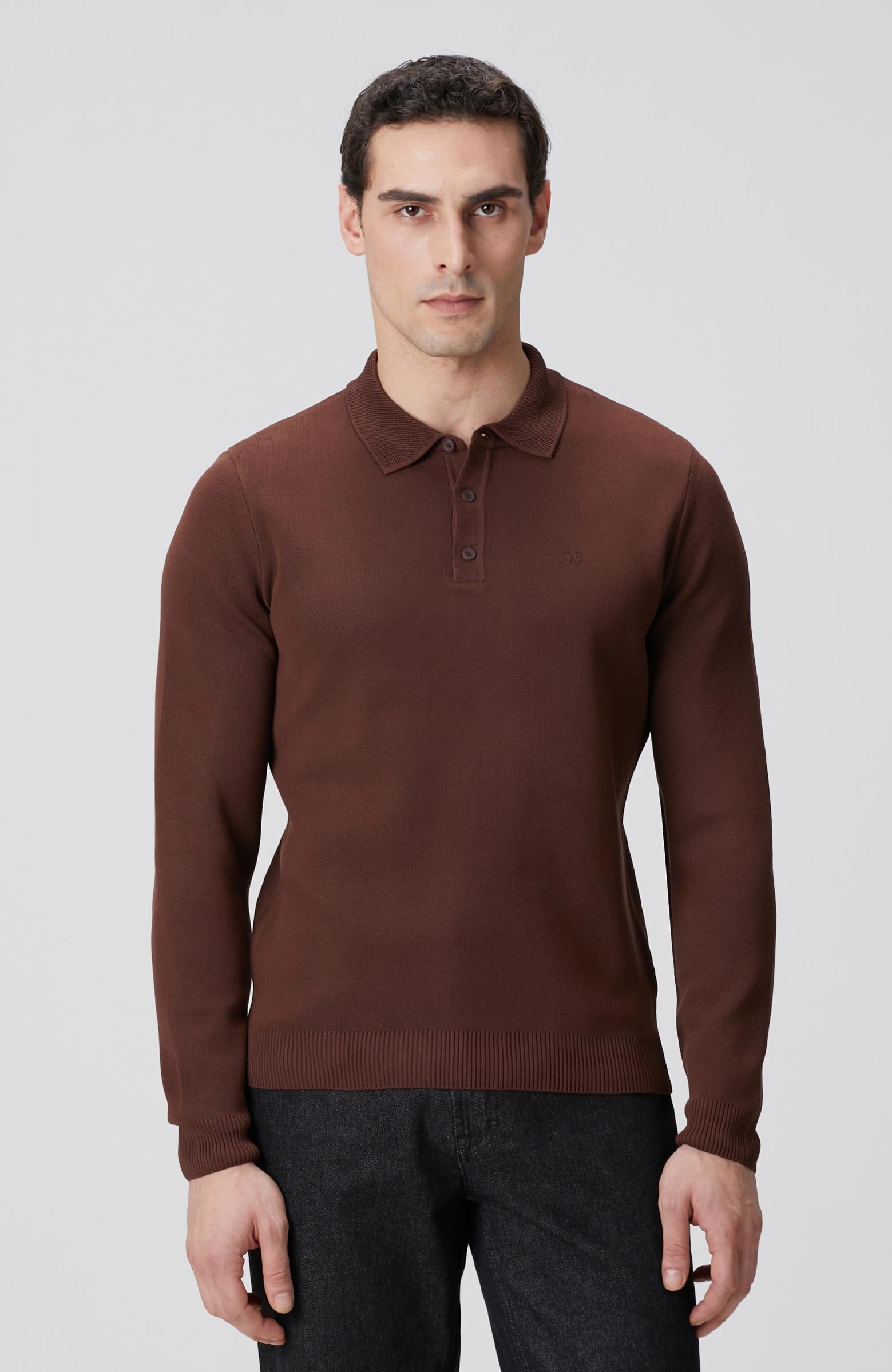 Network Erkek Acı Kahve Polo Yaka Uzun Kol Pike Örgü Kazak