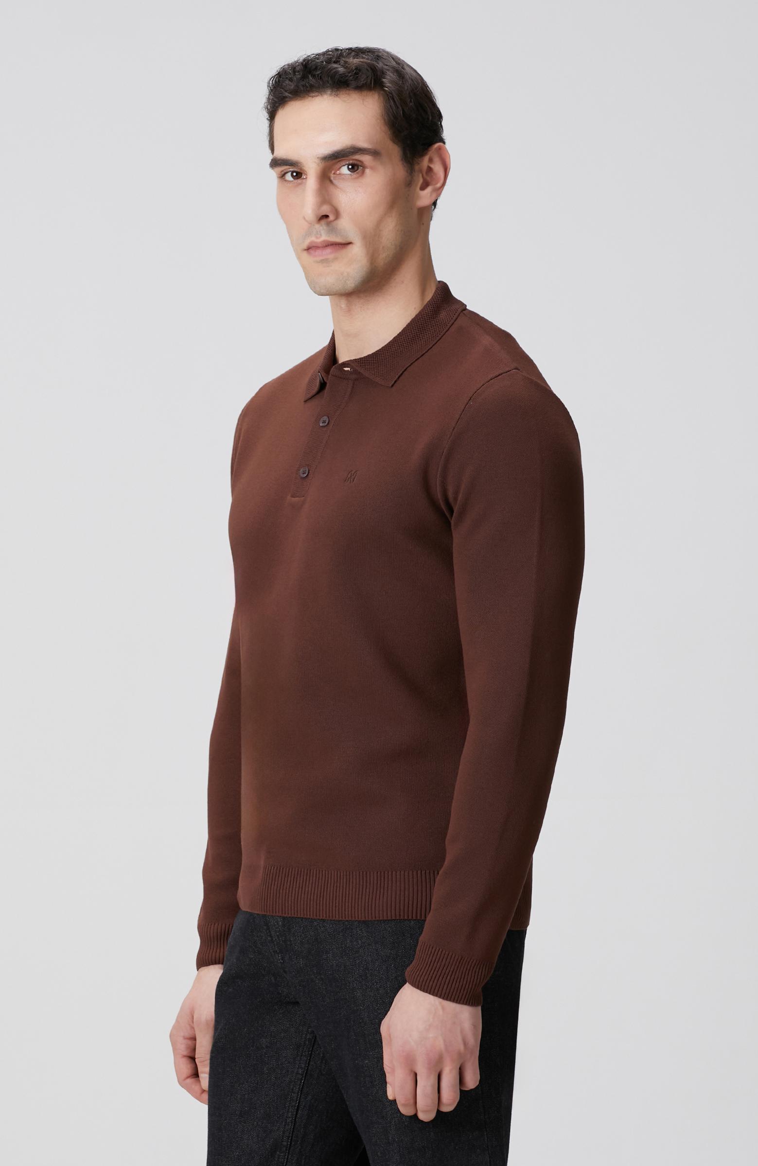 Network Erkek Acı Kahve Polo Yaka Uzun Kol Pike Örgü Kazak