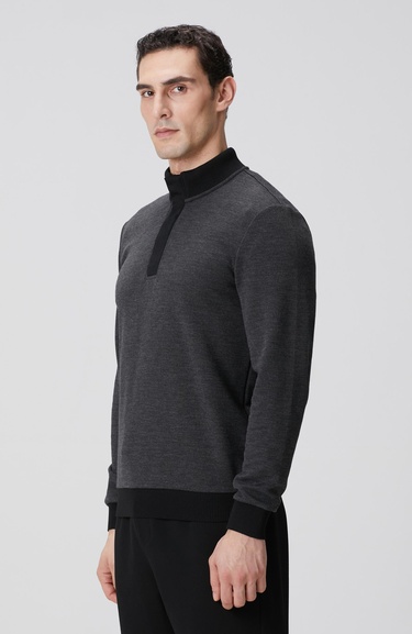  Network Erkek Siyah Fermuarlı Yaka Garnili Sweatshirt