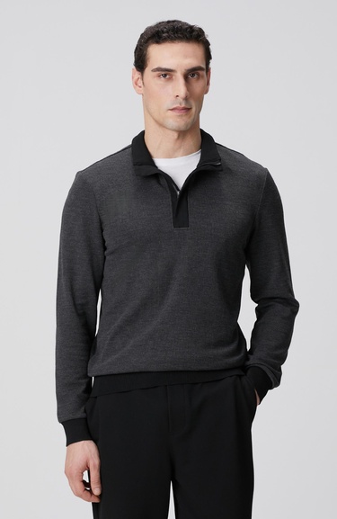  Network Erkek Siyah Fermuarlı Yaka Garnili Sweatshirt