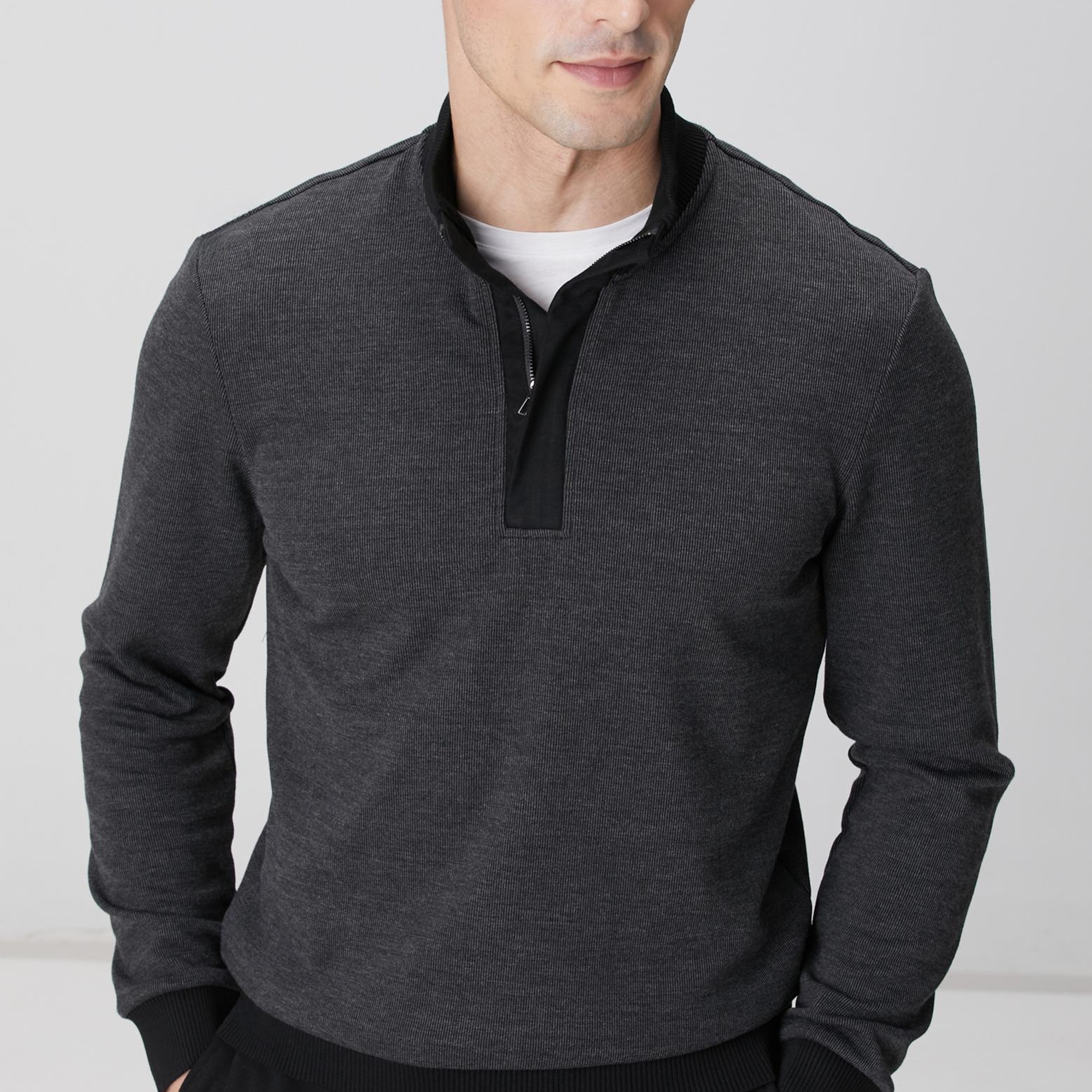 Network Erkek Siyah Fermuarlı Yaka Garnili Sweatshirt