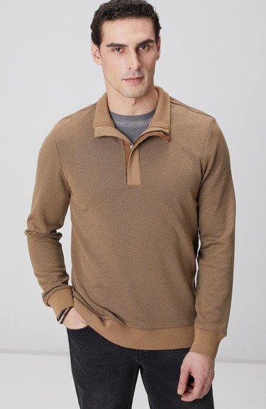  Network Erkek Camel Fermuarlı Yaka Garnili Sweatshirt