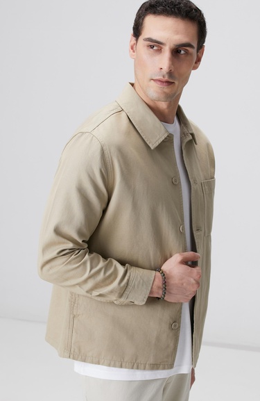  Network Erkek Bej Keten Karışımlı Dış Gömlek
