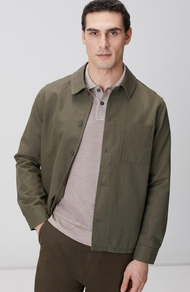  Network Erkek Haki Keten Karışımlı Dış Gömlek
