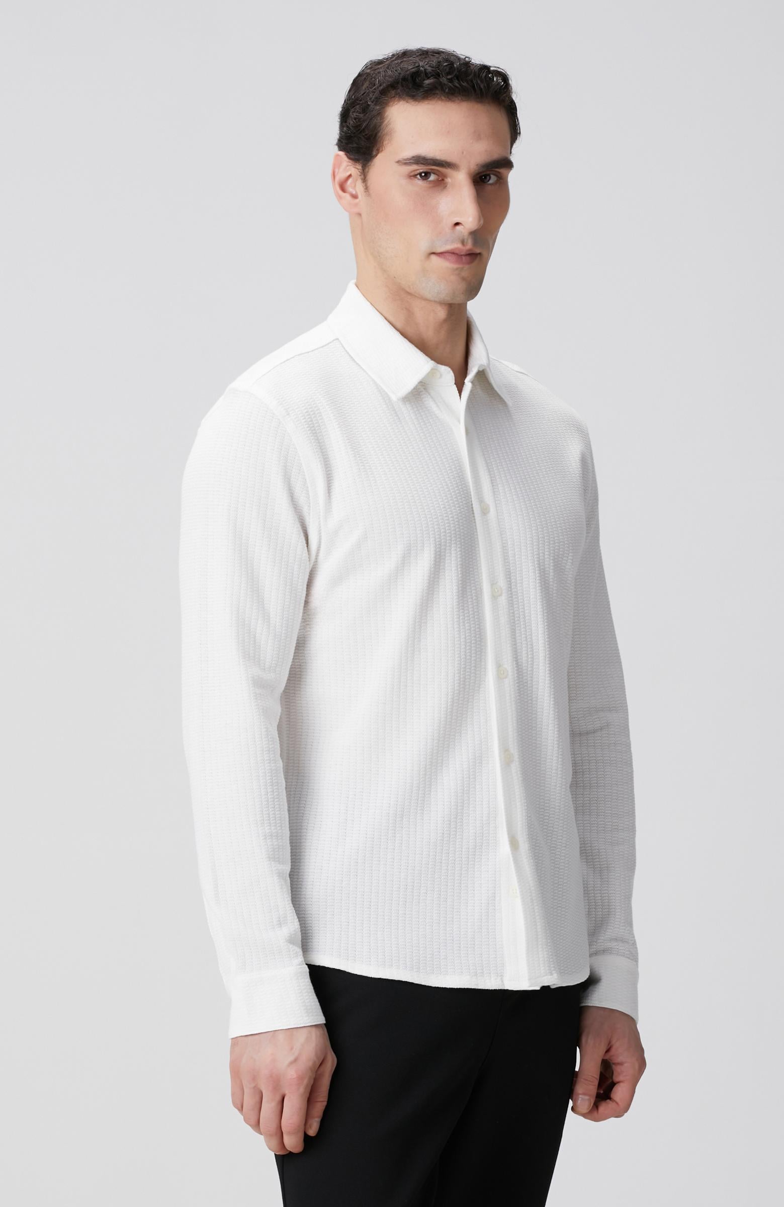 Network Erkek Beyaz Uzun Kollu Örme Gömlek
