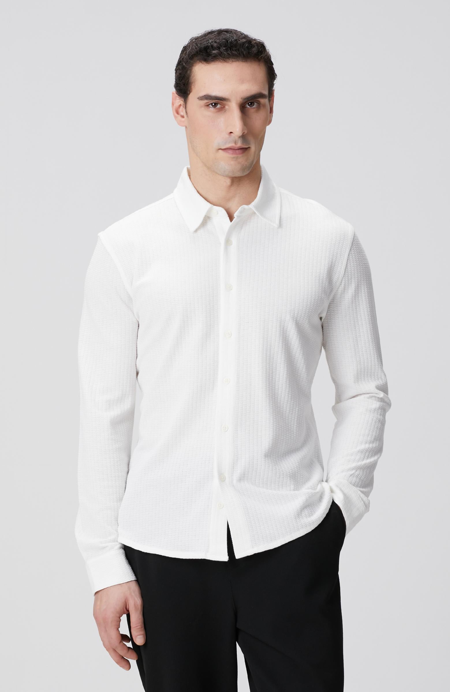  Network Erkek Beyaz Uzun Kollu Örme Gömlek