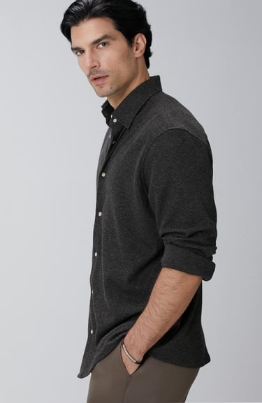  Network Erkek Kahverengi Yün Karışımlı Örme Gömlek