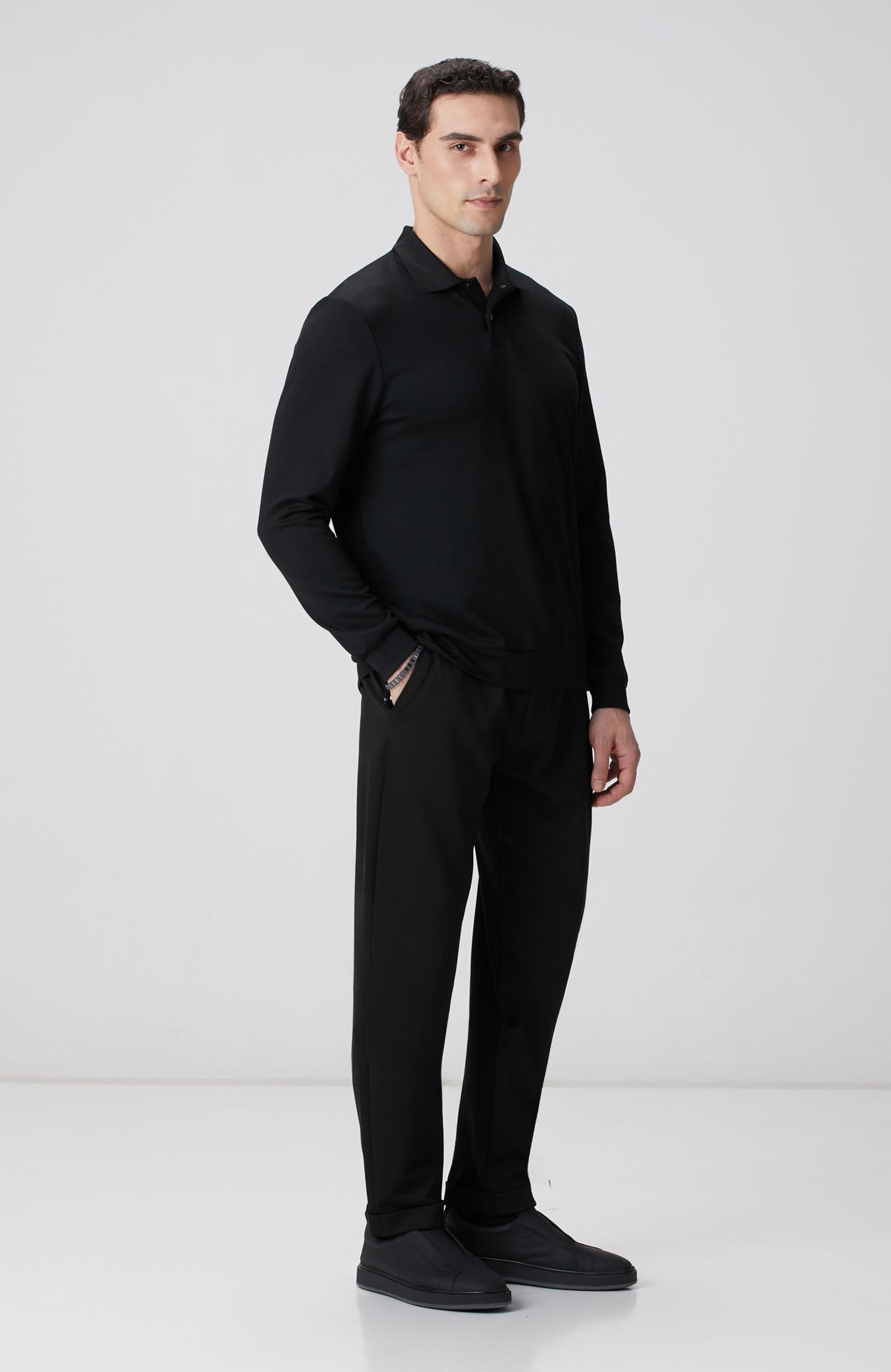  Network Erkek Siyah Polo Yaka Çıtçıtlı Sweatshirt