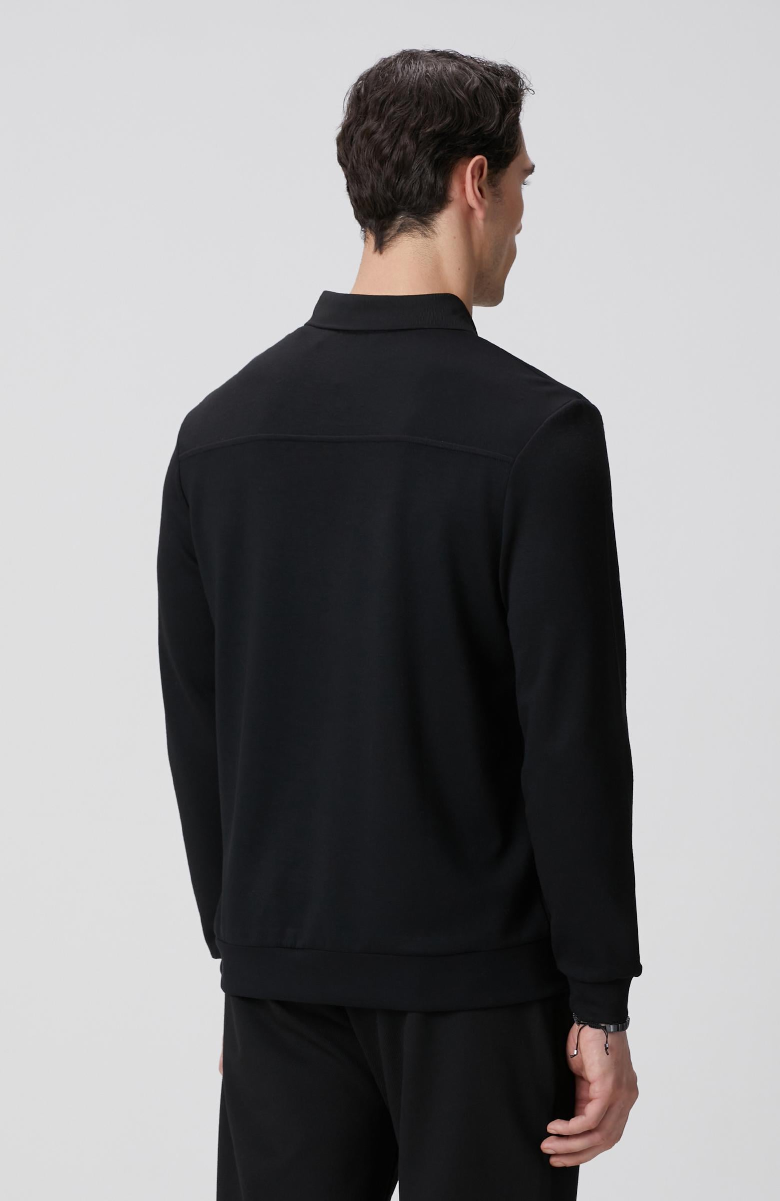 Network Erkek Siyah Polo Yaka Çıtçıtlı Sweatshirt