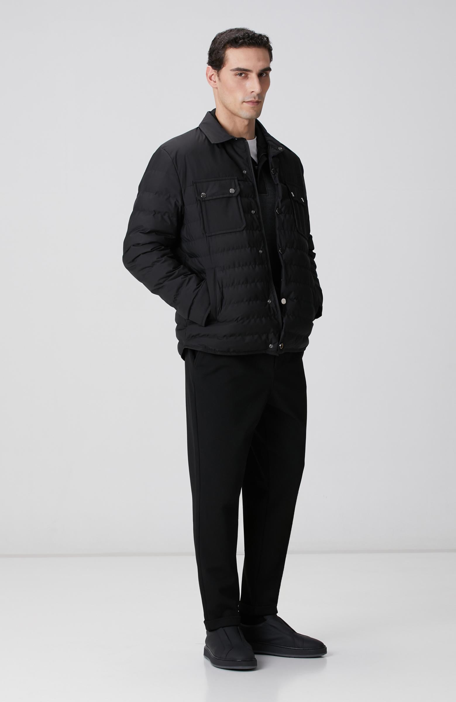 Network Erkek Siyah Yan Cep Detaylı Kapitone Coat Ceket