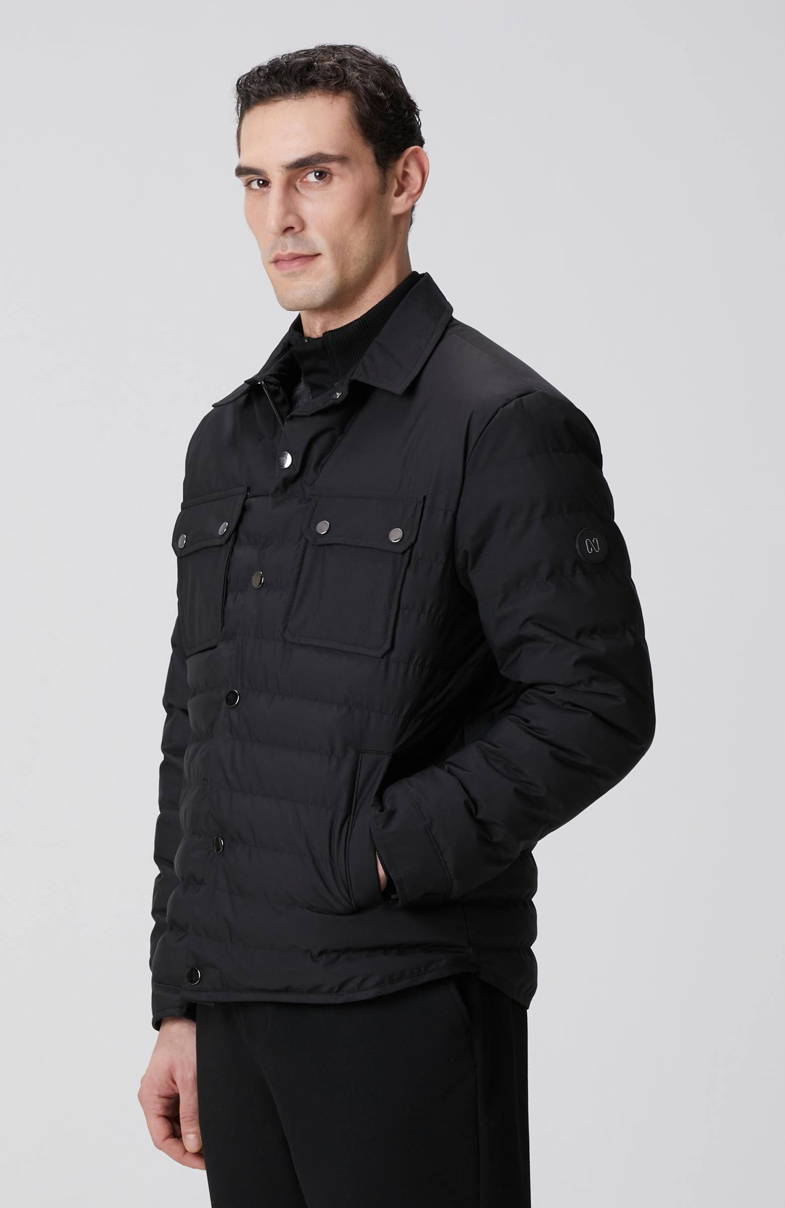 Network Erkek Siyah Yan Cep Detaylı Kapitone Coat Ceket