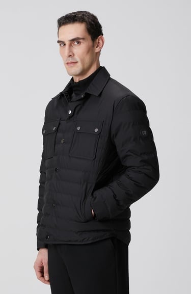  Network Erkek Siyah Yan Cep Detaylı Kapitone Coat Ceket