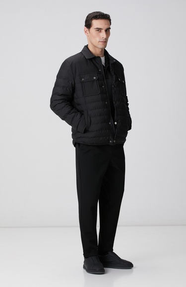  Network Erkek Siyah Yan Cep Detaylı Kapitone Coat Ceket