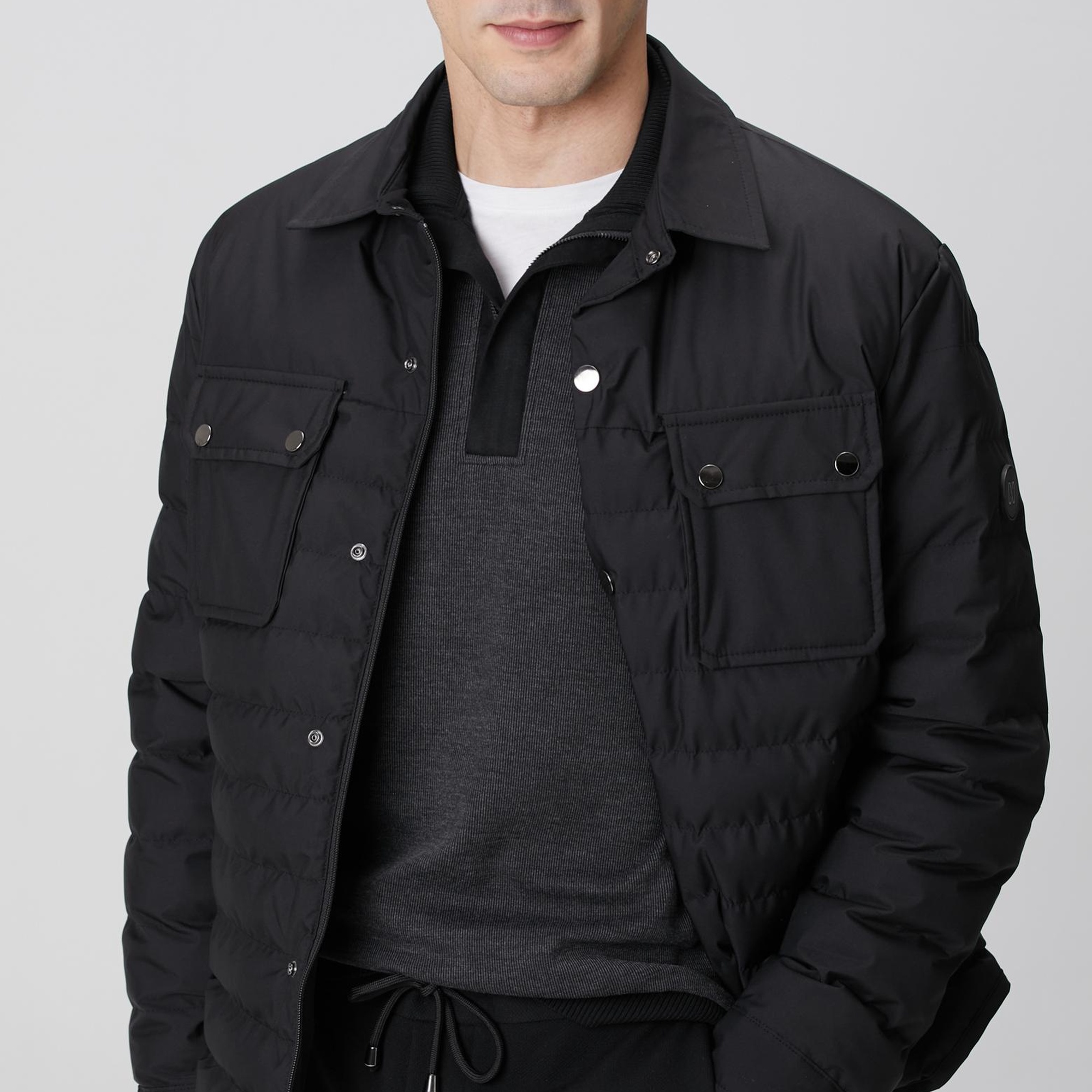 Network Erkek Siyah Yan Cep Detaylı Kapitone Coat Ceket