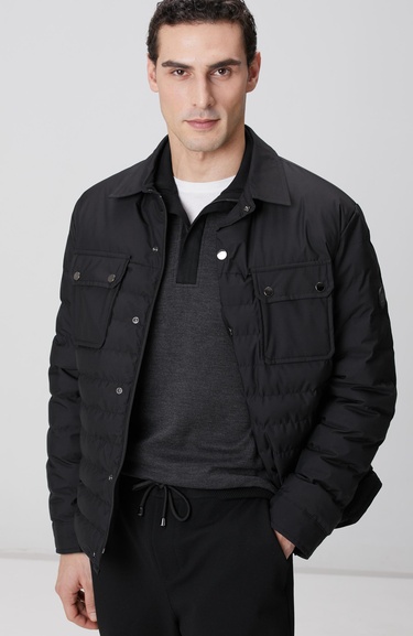  Network Erkek Siyah Yan Cep Detaylı Kapitone Coat Ceket