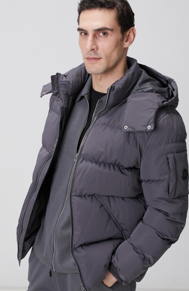  Network Erkek Gri Kapüşonlu Kapitoneli Casual Kaban