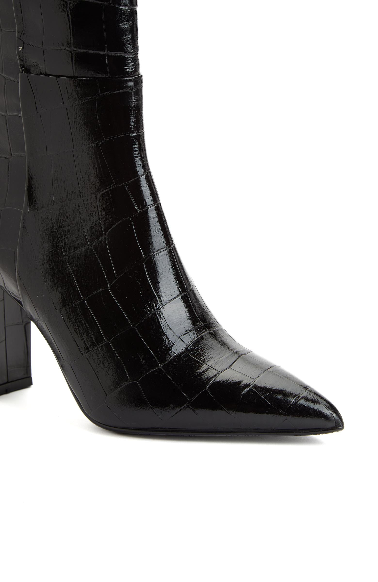 George Hogg Kadın Siyah Kroko Desenli Deri Çizme